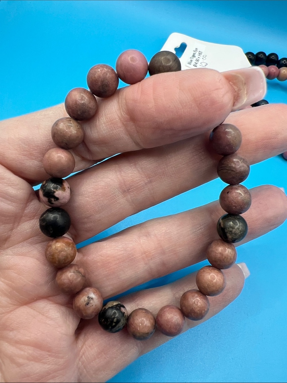 Rhodonite Natural Bead Stretch Bracelet in Muted Pink - Unbranded